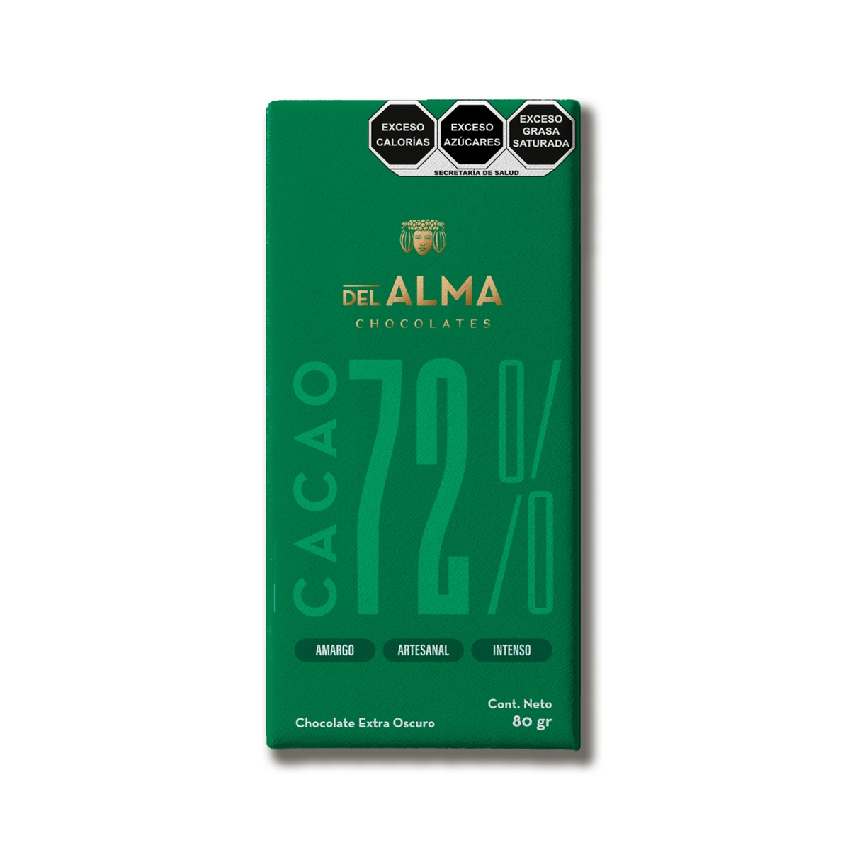 Tableta de Chocolate Extra Oscuro 72% Cacao 80gr
